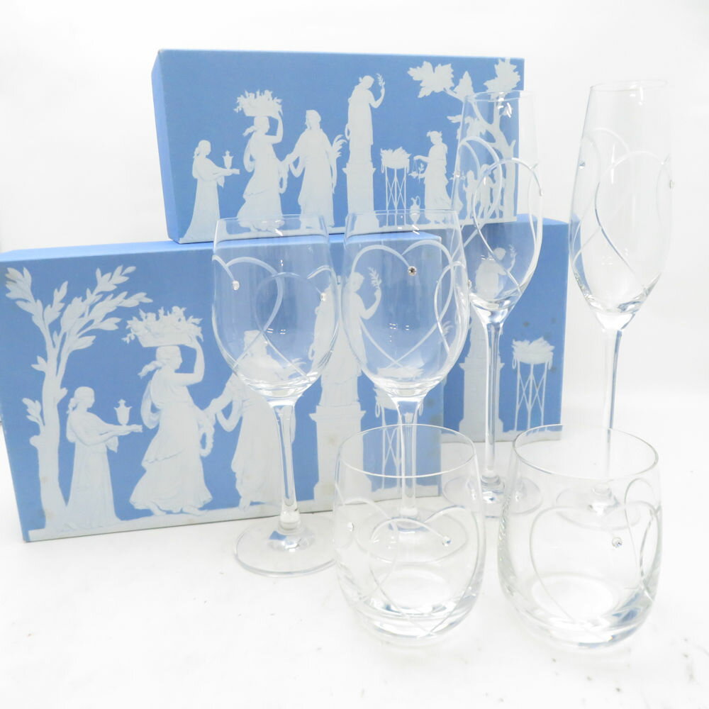 Rakuten - 美品 WEDGWOOD ウェッジウッド プロミシス トゥー ハーツ タンブラー ワイングラス シャンパングラス 6点 タンブラー口6.5高9 ワイン口6高20 シャンパン口径4 高26.5 セット SM5313C2 【中古】