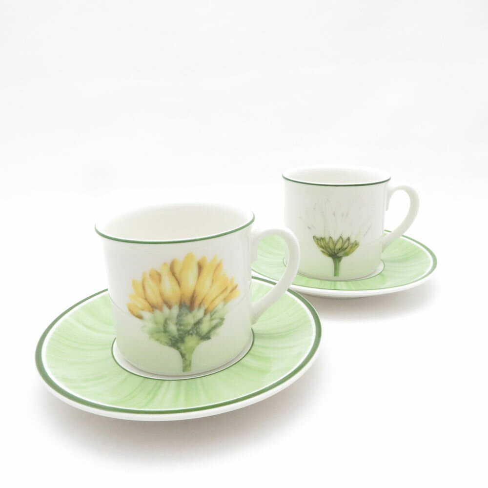 Rakuten - 未使用 Villeroy&Boch ビレロイ＆ボッホ フローラ デミタスカップ＆ソーサー 2客 ペア コーヒー エスプレッソ 花柄 グリーン SD217H2 【中古】