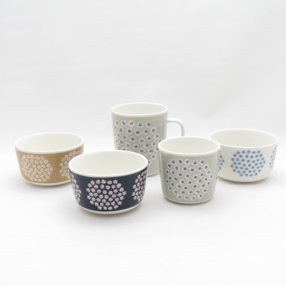 乐天商城 - 美品 marimekko マリメッコ PUKETTI プケッティ マグカップ ボウル ラテマグ 5点 セット 北欧 フィンランド SN533S1 【中古】