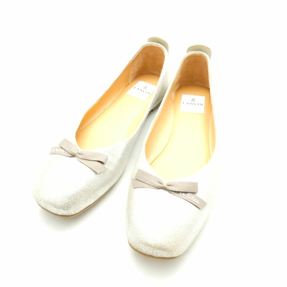 Rakuten - LANVIN en Bleu ランバンオンブルー リボンモチーフスクエアトゥパンプス 25 フラット レディース AO4274 【中古】
