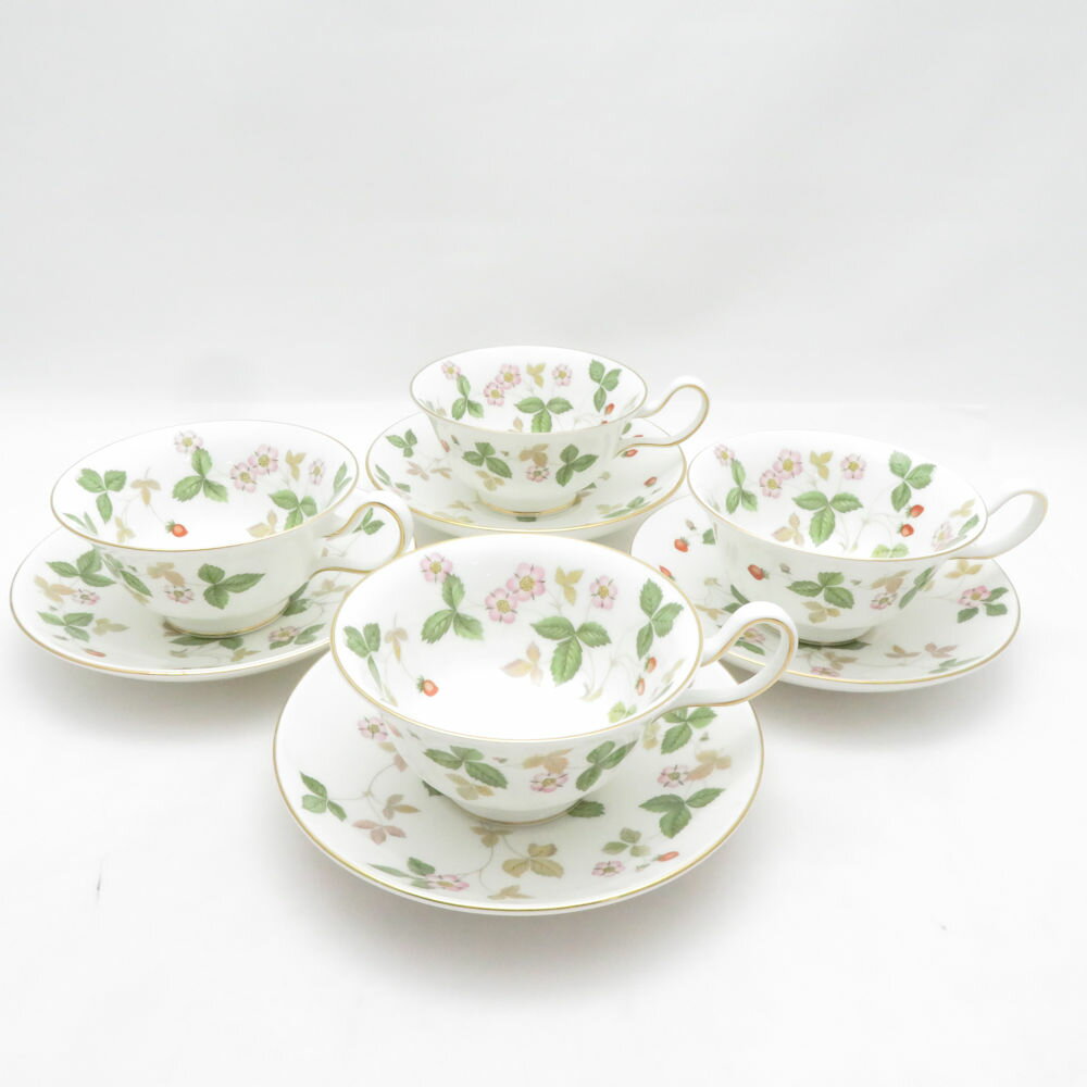 Rakuten - 美品 WEDGWOOD ウェッジウッド ワイルドストロベリー ティーカップ＆ソーサー 4客 セット ピオニー 黒壺 金彩 紅茶 英国 SU14100B4 【中古】