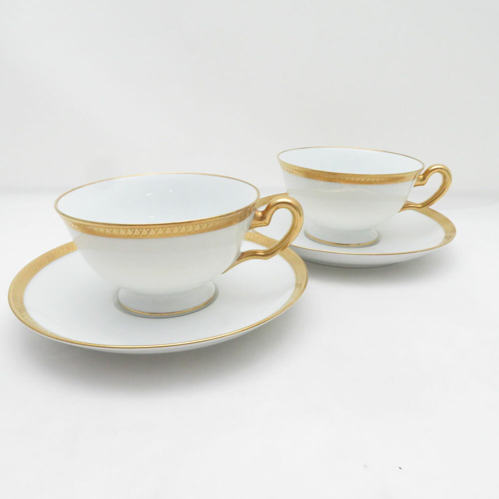 樂天商城 - 美品 OKURA 大倉陶園 片葉金蝕 ティーカップ＆ソーサー 2客 ペア 碗皿 金彩 紅茶 SU14409U1 【中古】