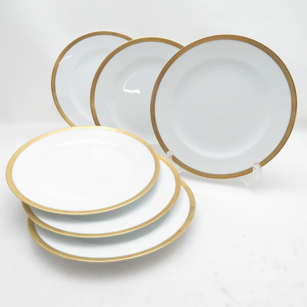 乐天商城 - 美品 OKURA 大倉陶園 片葉金蝕 中皿 6枚 セット 20cmプレート デザート 金彩 SU14411U1 【中古】