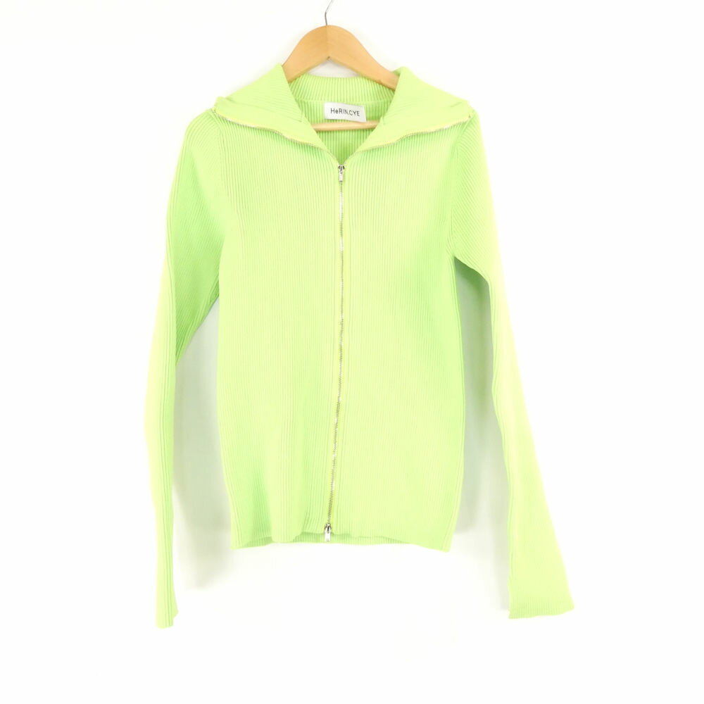 乐天商城 - 美品 HeRIN.CYE ヘリンドットサイ 530IAT70-1441 Zip up knit tops ジップアップ ニットトップス FREE ポリエステル100％ トップス インナー 蛍光グリーン レディース AC1879A67 【中古】