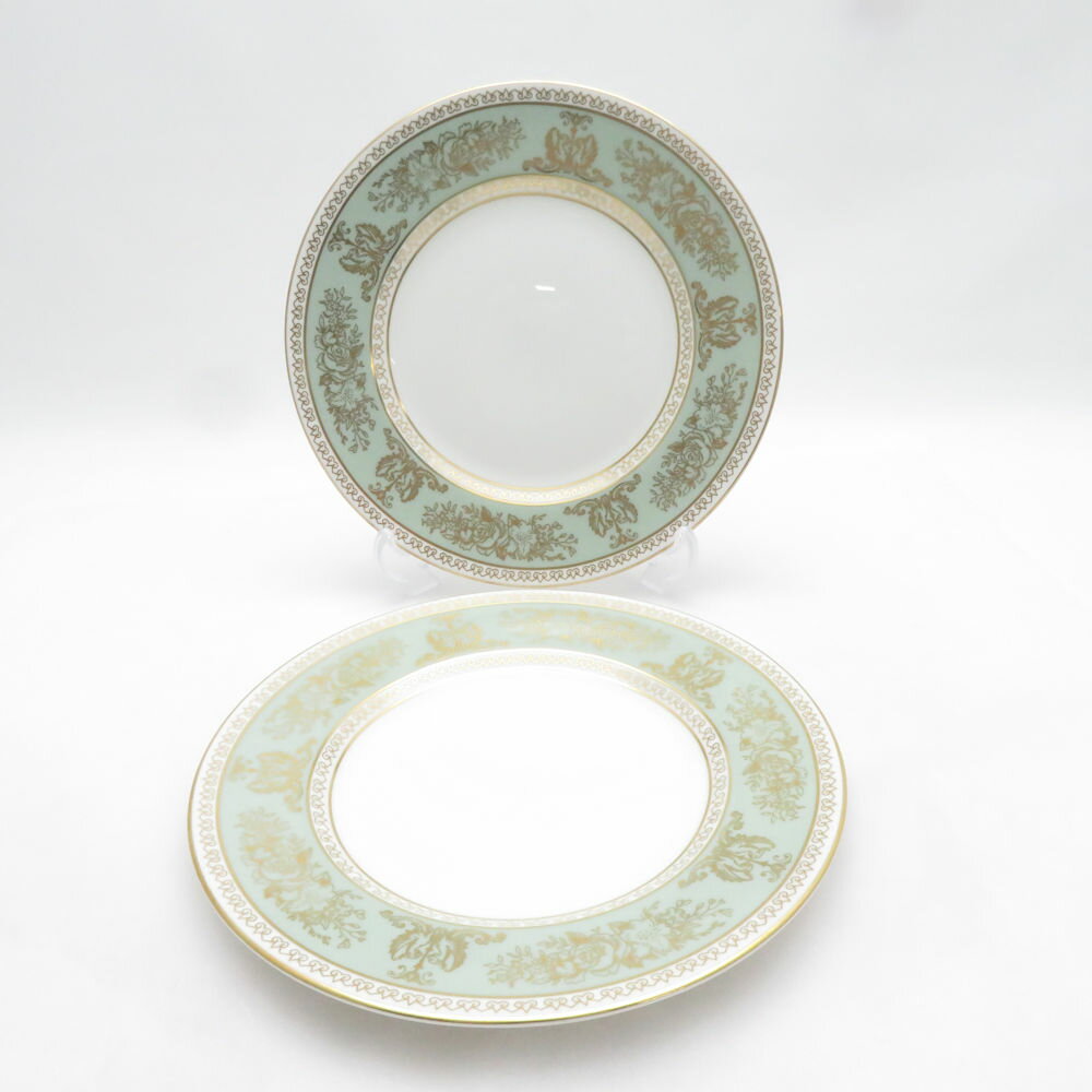 乐天商城 - 美品 WEDGWOOD ウェッジウッド コロンビアセージグリーン 中皿 2枚 ペア 18cmプレート デザート 黒壺 金彩 SU14494U2 【中古】