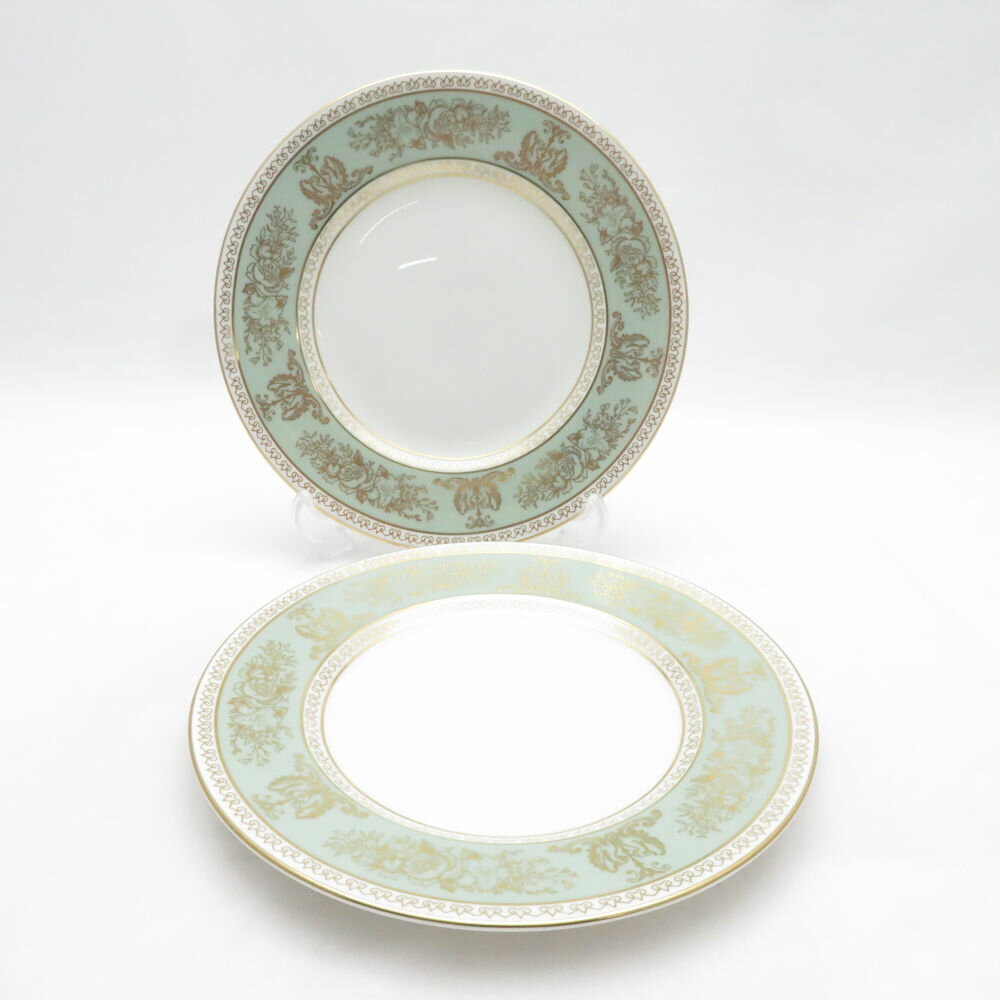 乐天商城 - 美品 WEDGWOOD ウェッジウッド コロンビアセージグリーン 中皿 2枚 ペア 18cmプレート デザート 黒壺 金彩 SU14495U2 【中古】