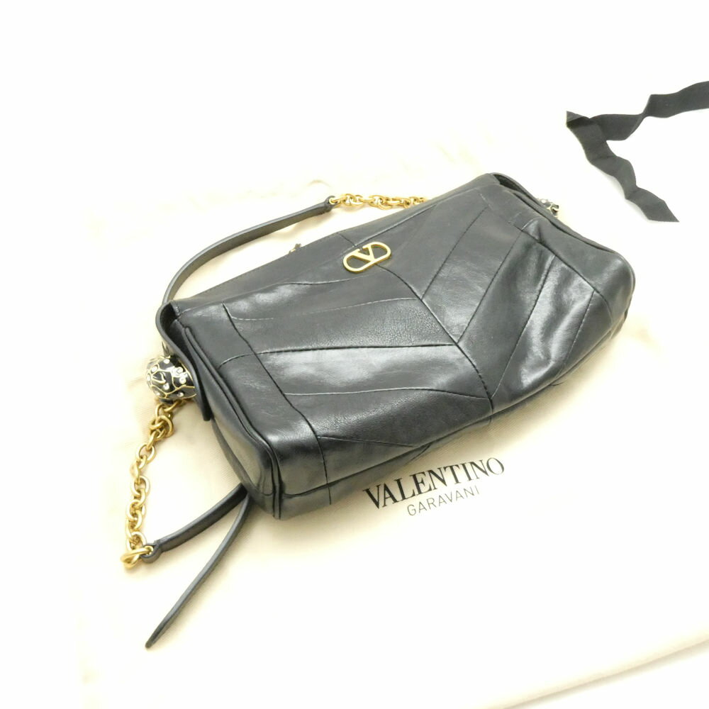 美品 VALENTINO ヴァレンティノ パンテア シェブロンパターン ナッパレザー…