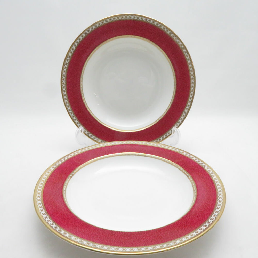 乐天商城 - 美品 WEDGWOOD ウェッジウッド ユーランダーパウダールビー スープ皿 2枚 ペア 22cmプレート 黒壺 SM5363A2 【中古】