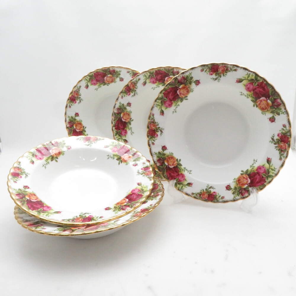 樂天商城 - ROYAL ALBERT ロイヤルアルバート オールドカントリーローズ 深皿 5枚 20cmスーププレートセット 英国 金彩 花柄 SU14612E1 【中古】
