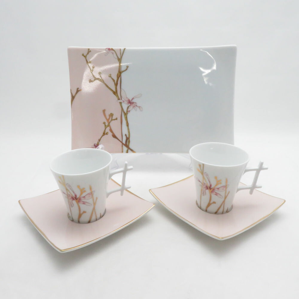 美品 Limoges リモージュ Medard de Noblat メダールドゥノブラ Amour en cage カップ＆ソーサー プレート 3点 セット 金彩 ピンク フランス SU14370X1 