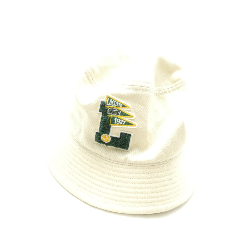 未使用 LACOSTE ラコステ ビッグLワッペンバケットハット 58cm 綿100％ 帽子 アイボリー系 レディース AO4418 