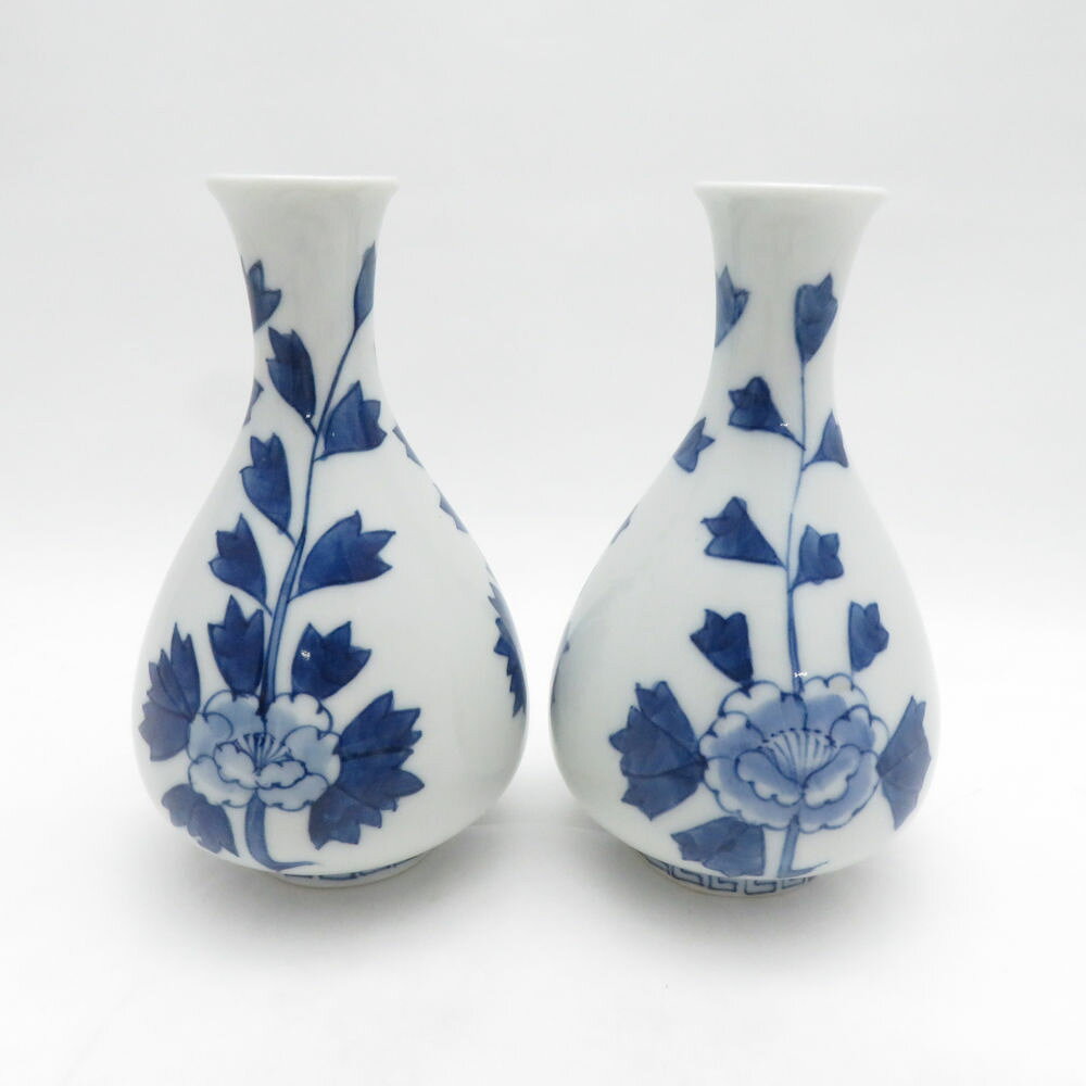 美品 源右衛門窯 染付牡丹絵 徳利 おちょこ 7点 セット 酒器 盃 有田焼 和食器 SU1...