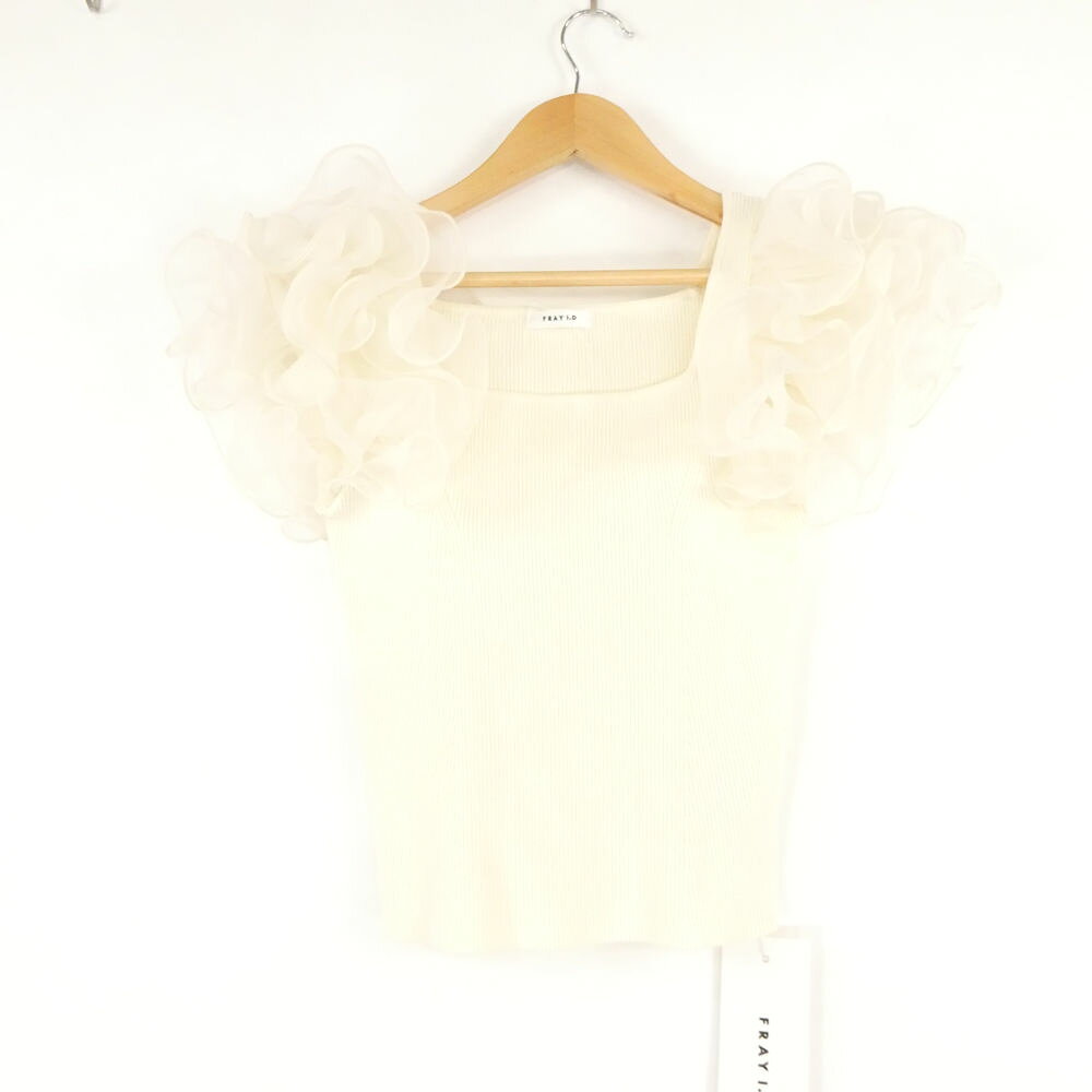 美品 FRAY I.D フレイアイディー FWNT261130 オーガンジーフリルスリーブ…