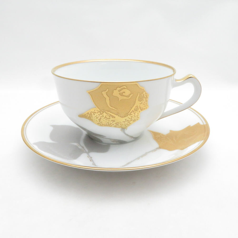 美品 OKURA 大倉陶園 金蝕バラ カップ＆ソーサー 薔薇 金彩 ティー コーヒー SM5653P1 【中古】