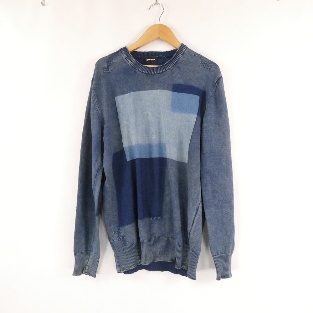 DIESEL ディーゼル ニット XS コットン パッチワーク デニム ダメージ加工 長袖…