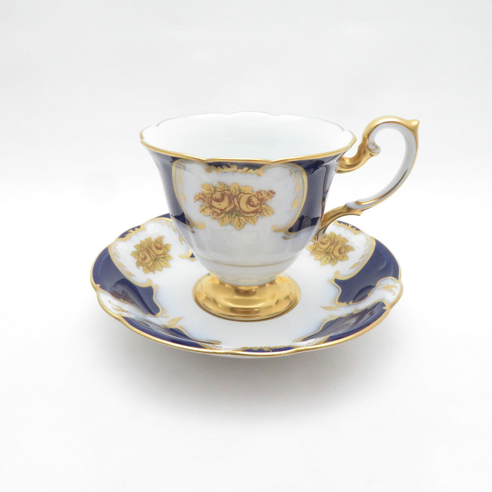 美品 OKURA 大倉陶園 クイーンローズ 瑠璃 カップ＆ソーサー 金彩 薔薇 ローズ ティー コーヒー SN631Q1 【中古】