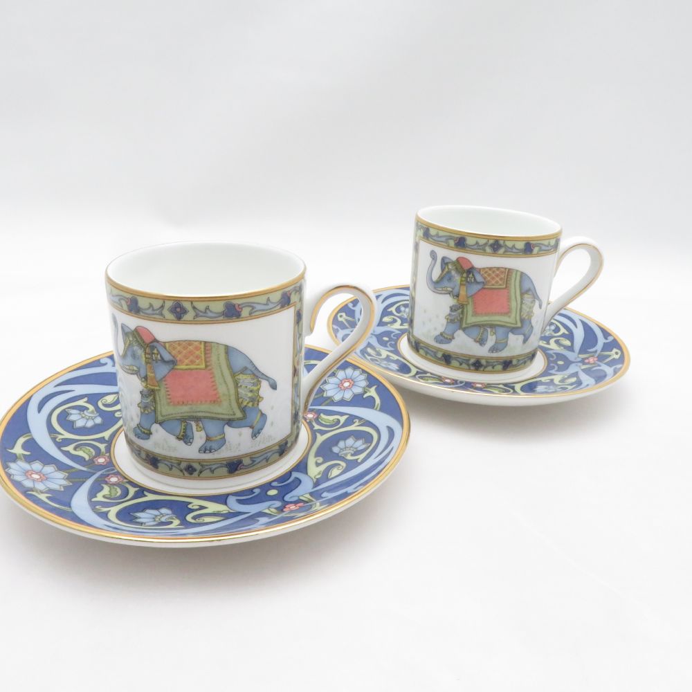 美品 WEDGWOOD ウェッジウッド ブルーエレファント デミタスカップ＆ソーサー 2客 ペア 旧刻印 黒壺 SM6084Q1 【中古】