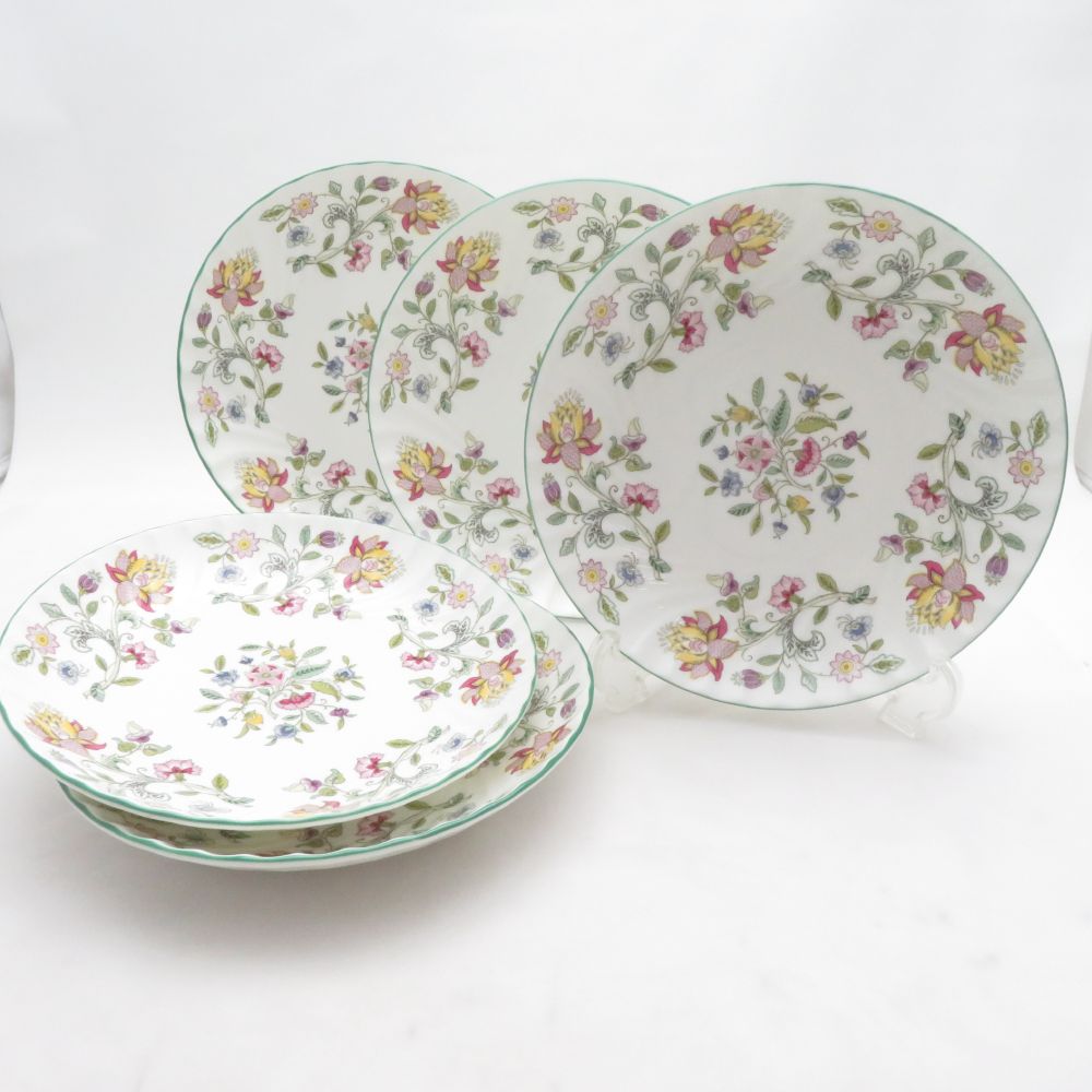 美品 MINTON ミントン ハドンホール 中皿 5枚 セット 21cmプレート グリーン 深皿 SO4476K1 【中古】