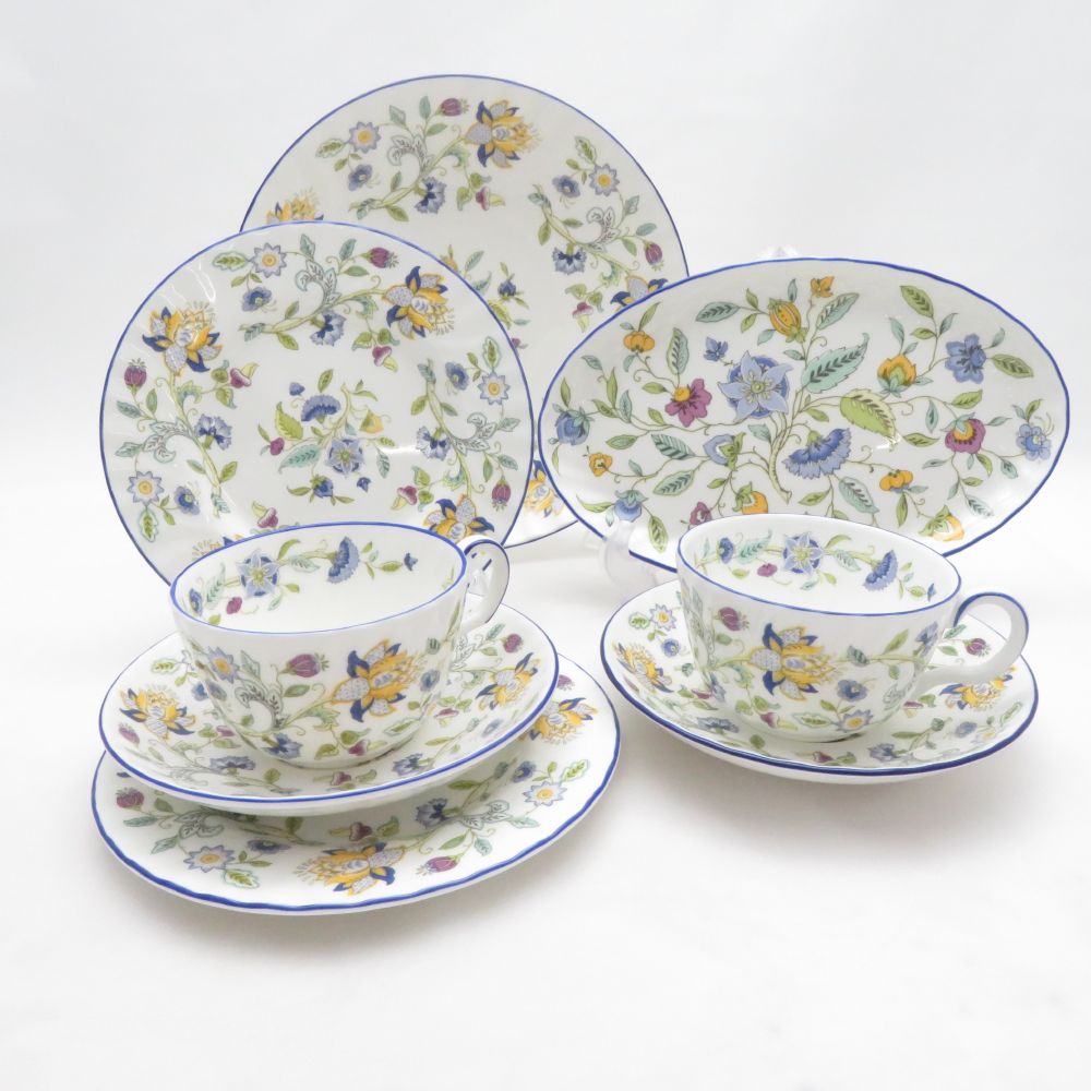 美品 MINTON ミントン ハドンホール 中皿 深皿 オーバル皿 カップ＆ソーサー 6点 セット プレート ブルー SO4477K1 【中古】