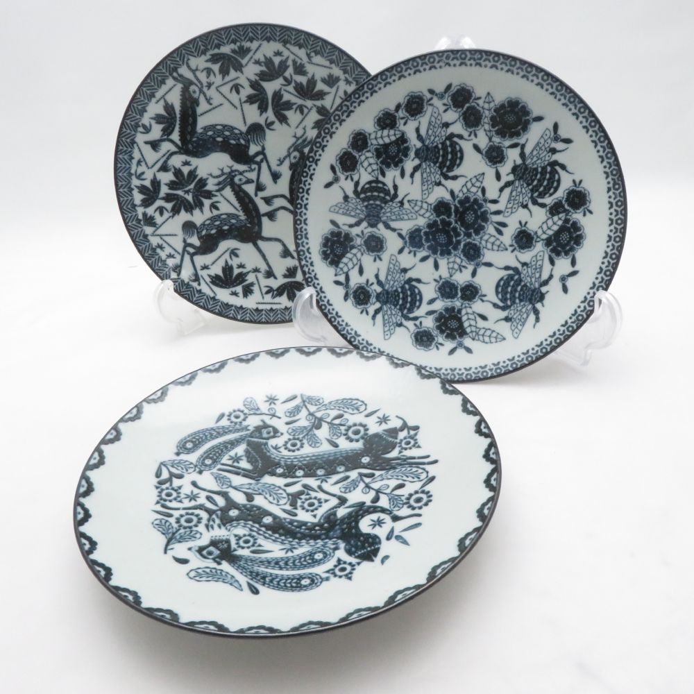 美品 azmaya 東屋 白岳窯 六寸皿 鳥獣五画 中皿 3枚 セット 東屋 SO4653Q1 【中古】