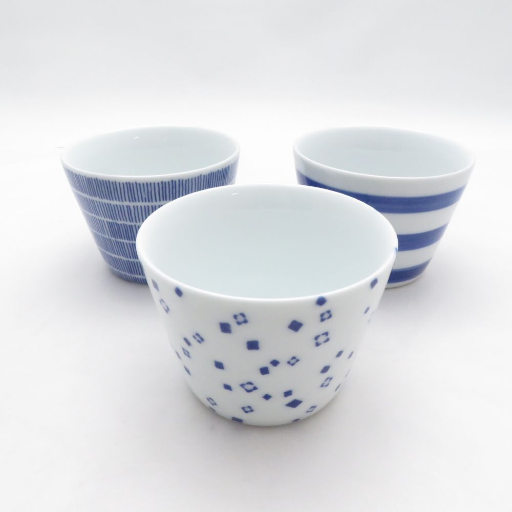 美品 azmaya 東屋 あられ 雨 輪線 そば猪口 3点 セット カップ SO4659Q1 【中古】