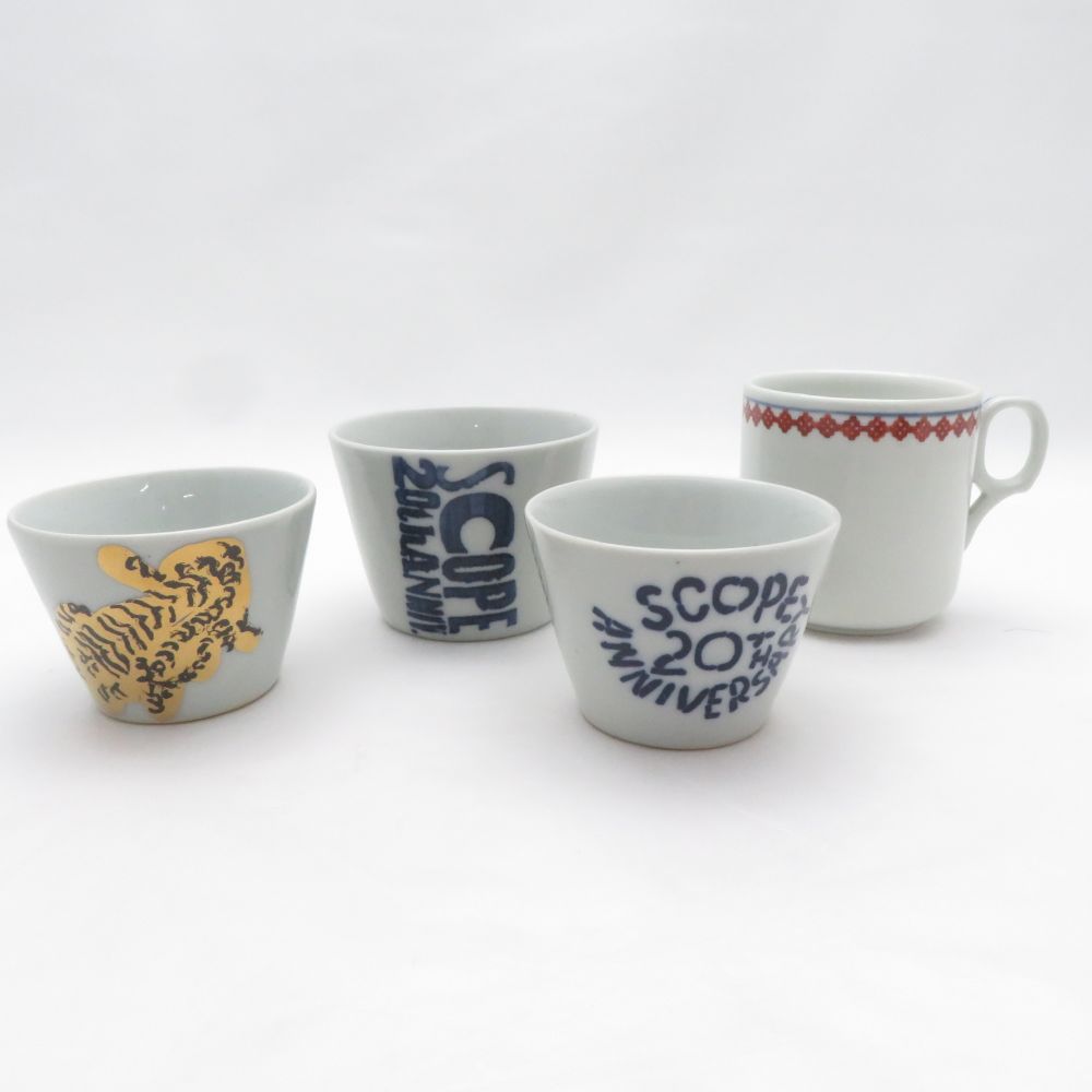 美品 azmaya 東屋 一匹大虎 スコープはたち 猪口 コーヒーカップ 4点 セット 上ゲ高台 scope SO4669Q1 【中古】