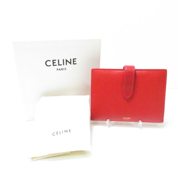 楽天reMOVE 楽天市場店CELINE セリーヌ ストラップウォレット 二つ折り財布 1点 レッド系 ミディアム サイフ AM3454W 【中古】