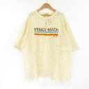 美品 N°21 ヌメロヴェントゥーノ VENICE BEACH 22S-G141-4123 プリントレース Tシャツ ベージュ M コットン他 レディース AY...