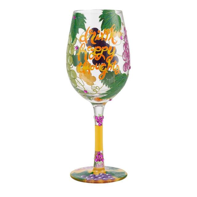 Lolita ワイングラス DRINK HAPPY THOUGHTSロリータ ハンドペイント グラス wine glass プレゼント おしゃれ ギフト キュート ポップ アメリカ セレブ愛用 ブランドEnesco社認定 日本正規総代理店 #6010152