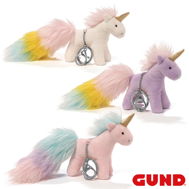 ユニコーン レインボウ プーフ テイル キーホルダー（3色）【GUND ガンド】ぬいぐるみ キーホルダー unicorn ポンポン ファー チャーム 手触りふわふわ パステル ピンク パープル ホワイト レインボー 小さめGUND社認定 日本正規総代理店 #4059352 #6049846