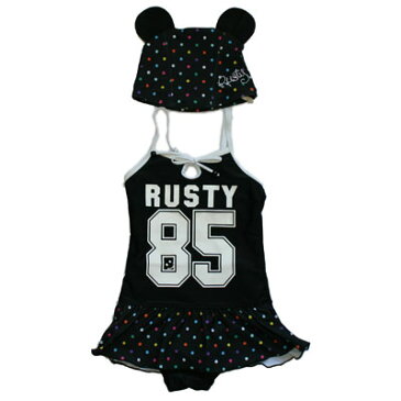 RUSTY(ラスティ)_キッズ_スイムスーツ_水着(帽子付)【ブラック(BLK)】_965651