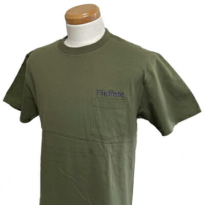 Rakuten - FindHope(ファインドホープ)_男女兼用_ポケット付き_半袖Tシャツ_ロゴ刺繍【カーキ】_FH004