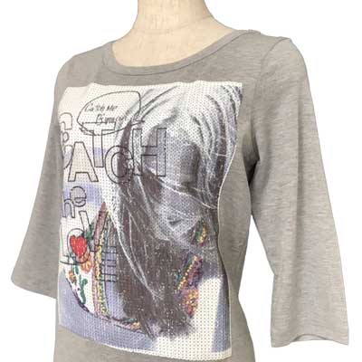 乐天商城 - OCEAN PACIFIC（オーシャンパシフィック）_レディース_スパンコール_7分袖Tシャツ【ミックスグレー(MGY)】_520079