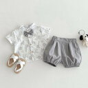 【 子供服 2点で15%OFF】<セットアップ> お出かけ 結婚式 写真 夏 73cm 80cm 90cm 100cm グレー ホワイト 男の子 記念日 新作 セットアップ シャツ パンツ 男の子 キッズ カジュアル