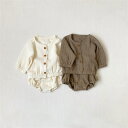 【 子供服 2点で15%OFF】<セットアップ> ベビー服 デニム 春 夏 春物 夏物 66cm 73cm 80cm 90cm ホワイト ブラウン 男の子 女の子 かわいい カジュアル 新作 ベビー服 赤ちゃん ワッフル 長袖
