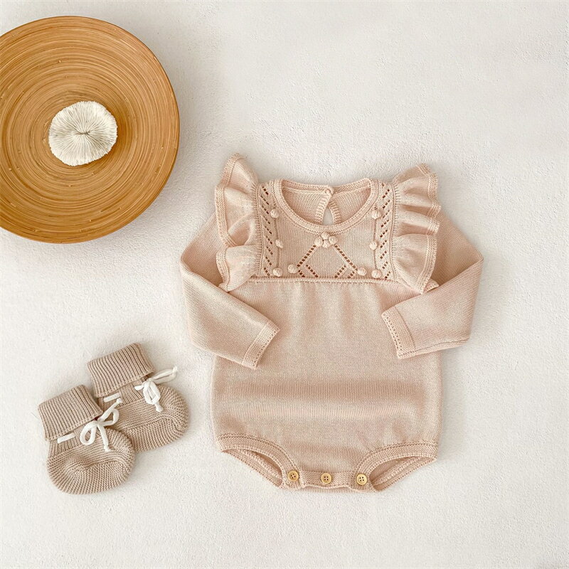 【ポイント5倍!】 ロンパース ニット 秋 冬 秋冬 長袖 女の子 長袖 　ニット 花柄 ベビー服 くすみ 子..