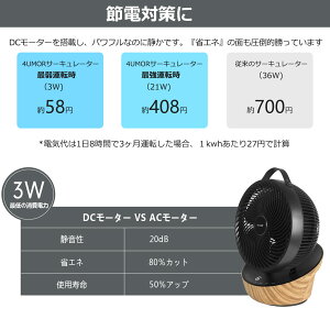 【節電対策に】4UMOR サーキュレーター DCモーター 扇風機 静音 20畳 冷房 パワフル リモコン付き 12段階風量 首振り タイマー 省エネ (ブラック)