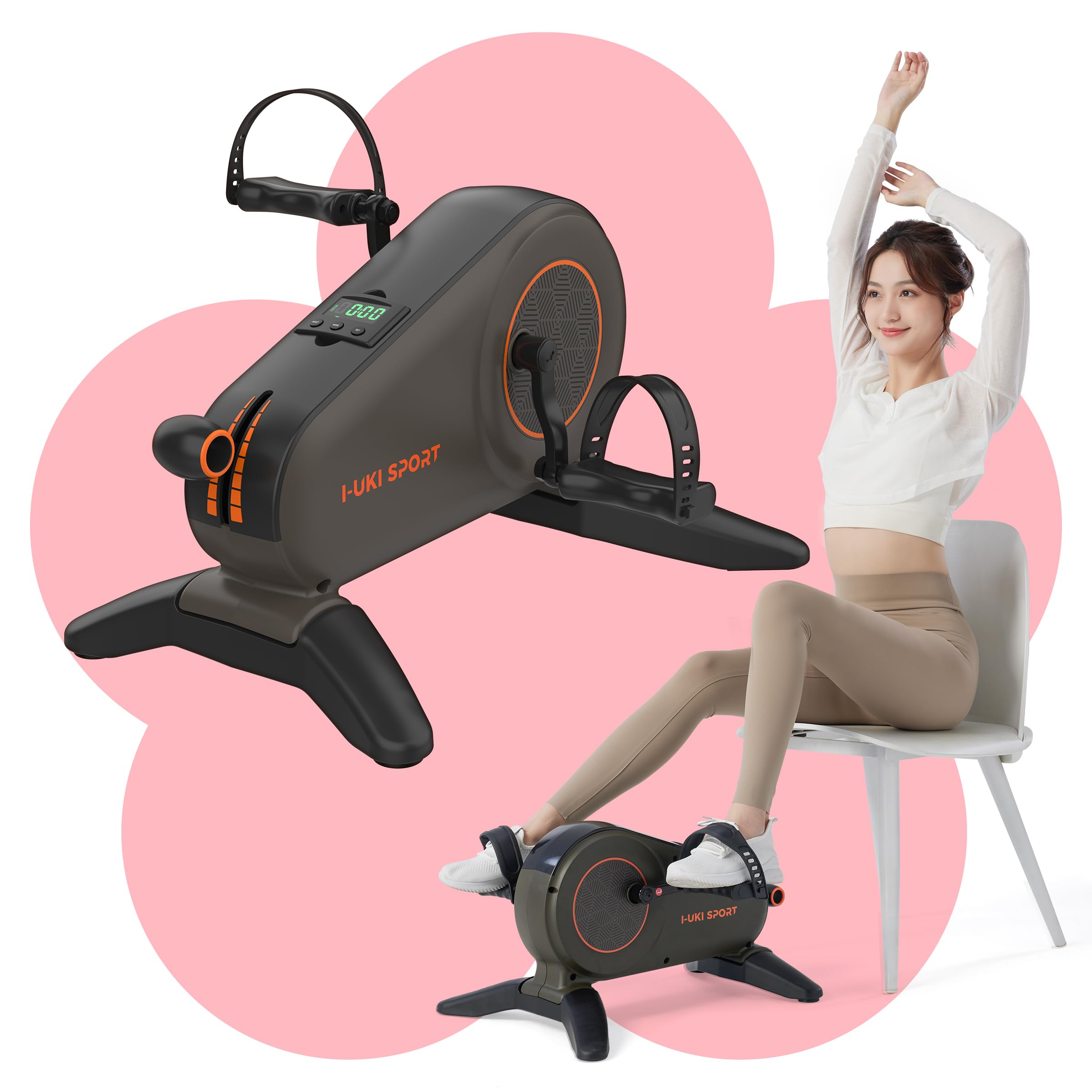 I-uki Sport ミニ エアロバイク 家庭用 静音 マグネット8段階負荷 滑り止めストラップ付き 液晶メーター 脚付きルームバイク 省スペース 在宅 有酸素運動 組立簡単 静音 高齢者 運動不足解消（黒茶色）