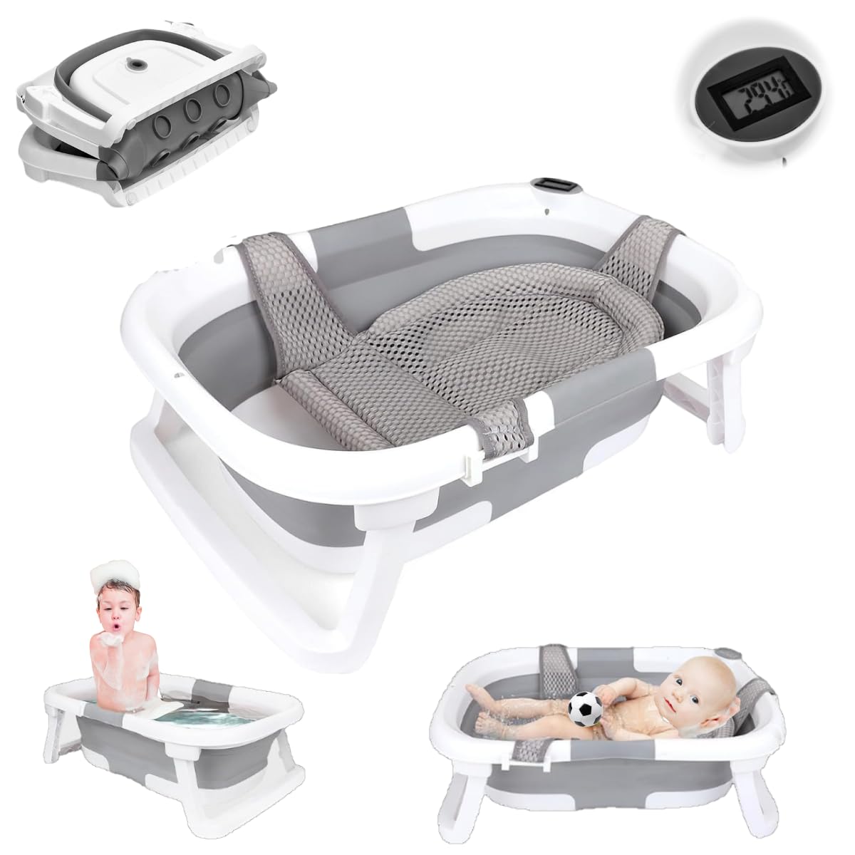 Little Bean ベビーバス 折りたたみ式 湯温計付き 赤ちゃん 子供用風呂 0?6歳 バスネット付き 収納容易..