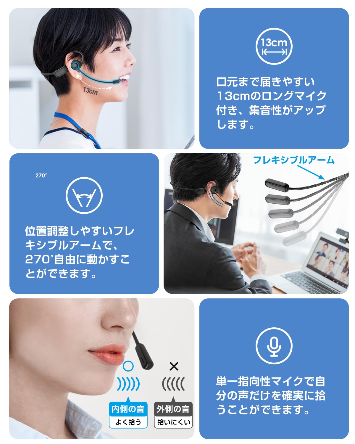 【ビジネスに最適！スムーズな通話を実現！】Bluetooth ヘッドセット マイク付き Bluetooth5.4+EDR イヤホンマイク オープンイヤー イヤホン ビジネスイヤホン ENCノイズキャンセリング技術 35g超軽量 究極のフィット感 最大20時 renew06-10025988 RENEW サンプル画像3