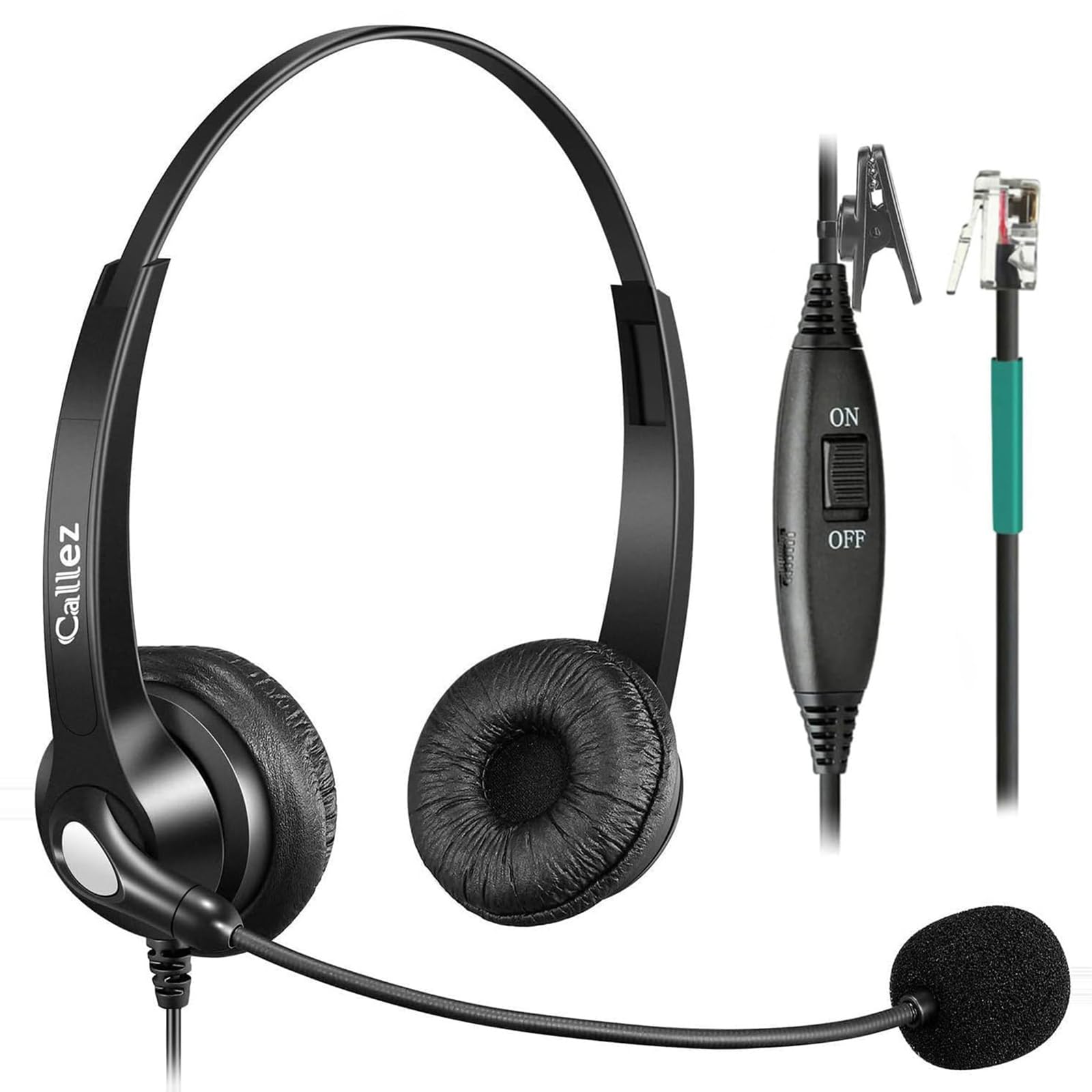 Callez ヘッドセット固定電話用 ノイズキャンセリングマイク RJ9 電話機用ヘッドセット 両耳 有線ヘッドホン マイクミュートボタン付き 音量調節 Avaya Polycom NEC Zultys Gigaset 日立 東芝 富士通 沖電気 Plan