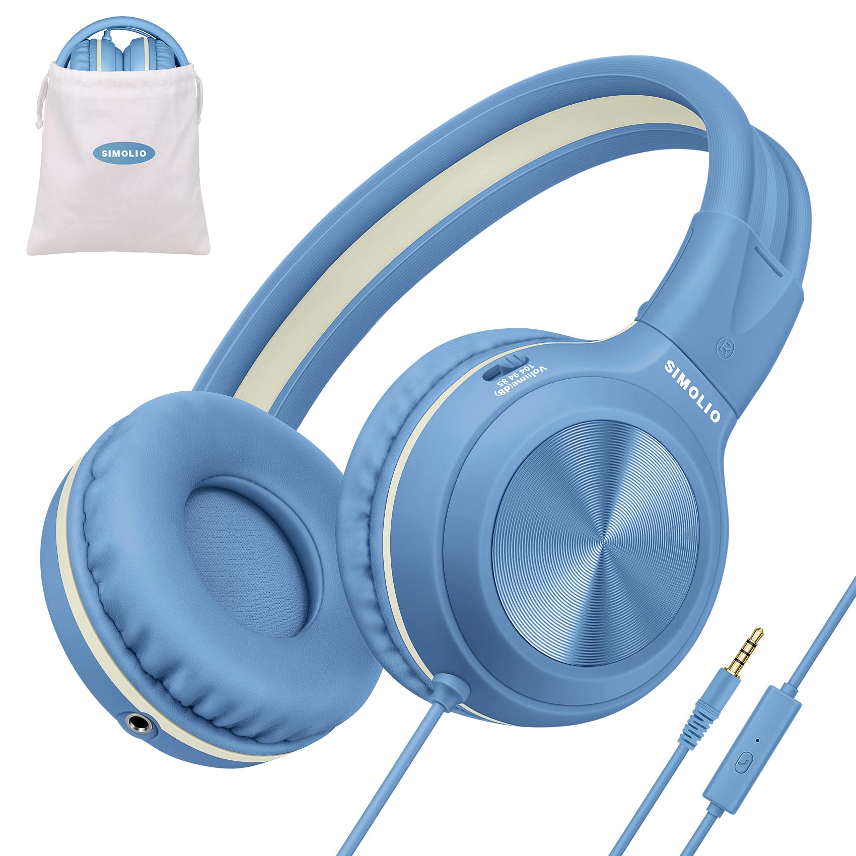 SIMOLIO 子供向けヘッドホン 聴覚保護機能搭載 3.5mm接続 折りたたみ式 マイクを付き サイズ調整可能 キッズヘッドホン 軽量密閉型 子供用 大人用 BLUE 904B