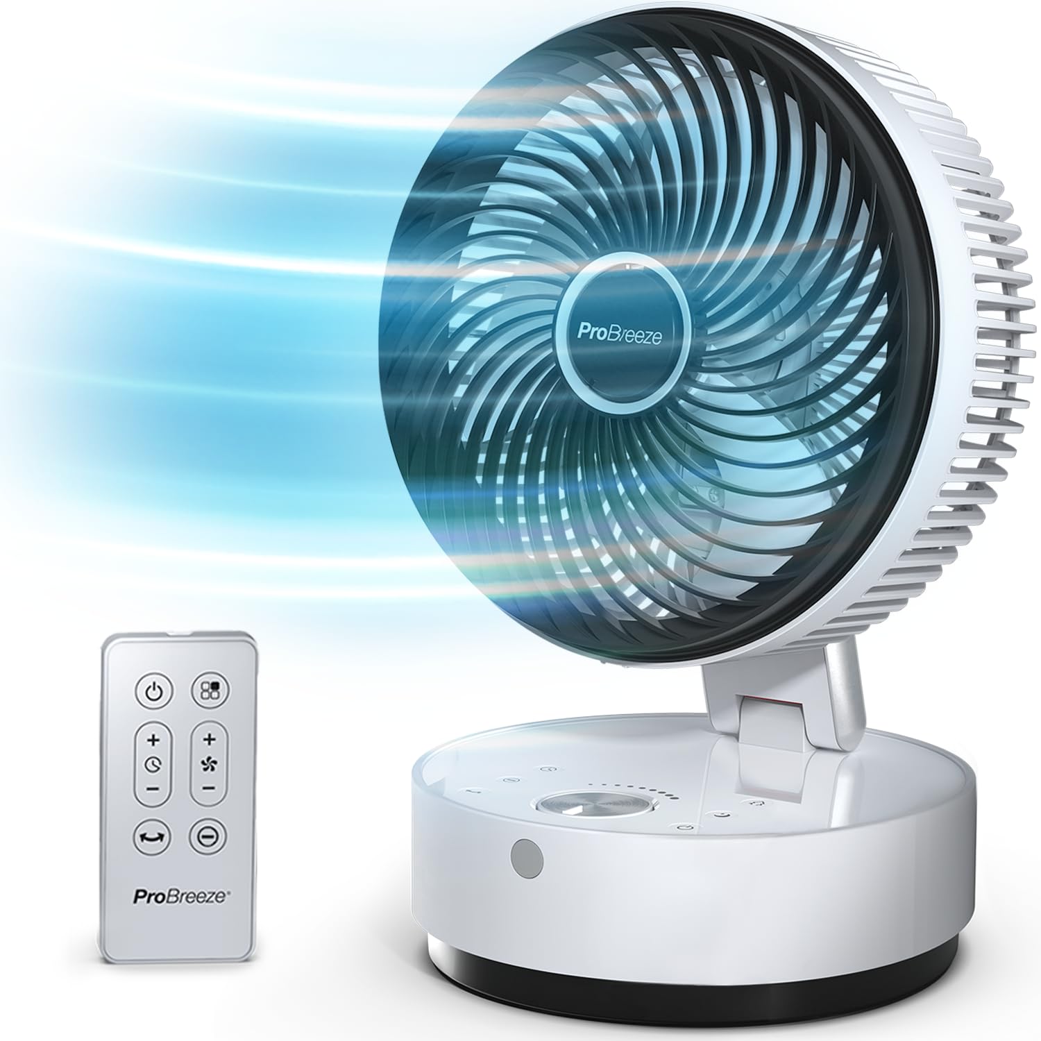 Pro Breeze 折り畳み式 サーキュレーター 扇風機 DCモーター 卓上扇風機 24段階風量調節 パワフル送風 畳50畳対応 マイナスイオン機能付 自動首振り リモコン 12時間入切タイマー 静音 コンパクト 空気循環器 ホワイトのサムネイル