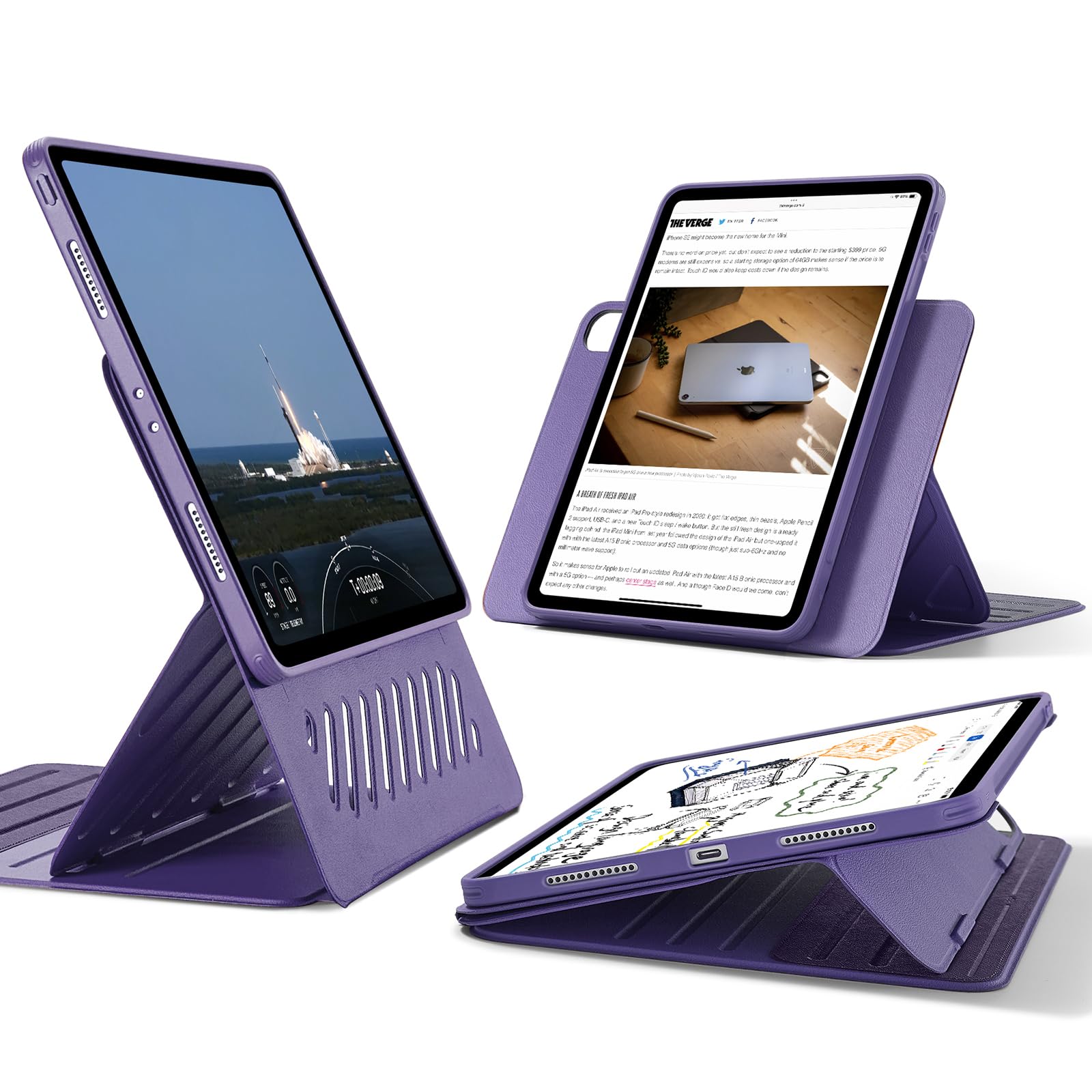 ESR iPad Pro 13インチ(M4) ケース（2024 第7世代）専用 取外し可能なマグネットカバー付き回転式ケース 縦向き/横向きスタンド 9段階の角度調節可能 Pencil Pro/USB-C完全対応 Shiftシリーズ パープル
