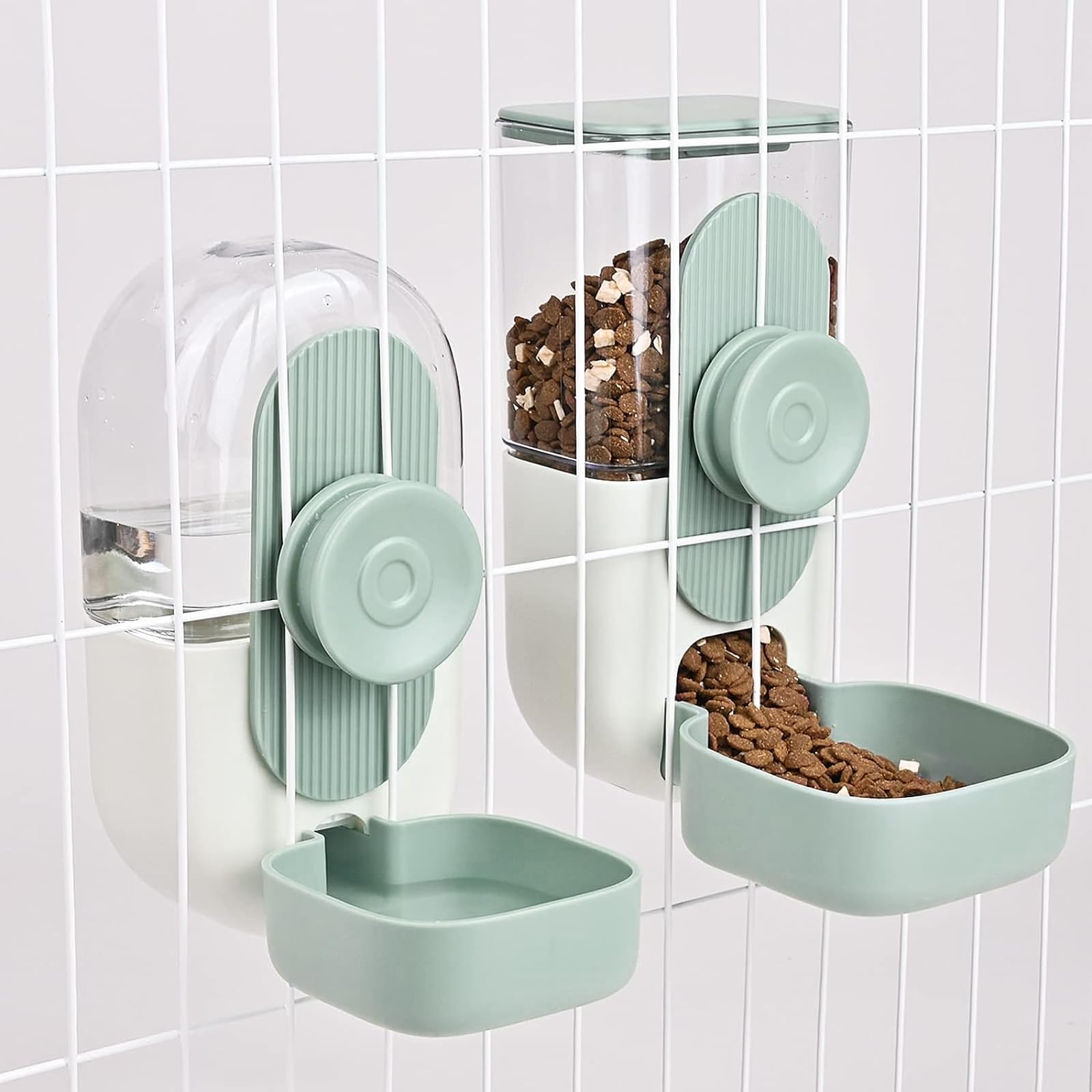 2個セット 自動給餌器 自動餌やり機 犬 猫 小動物 自動 給水器 水飲み器 ケージ 取付 固定 重力式 大容量 工具不要 留守番 蓋付き ペット用品 800 ML 870 ML グリーン