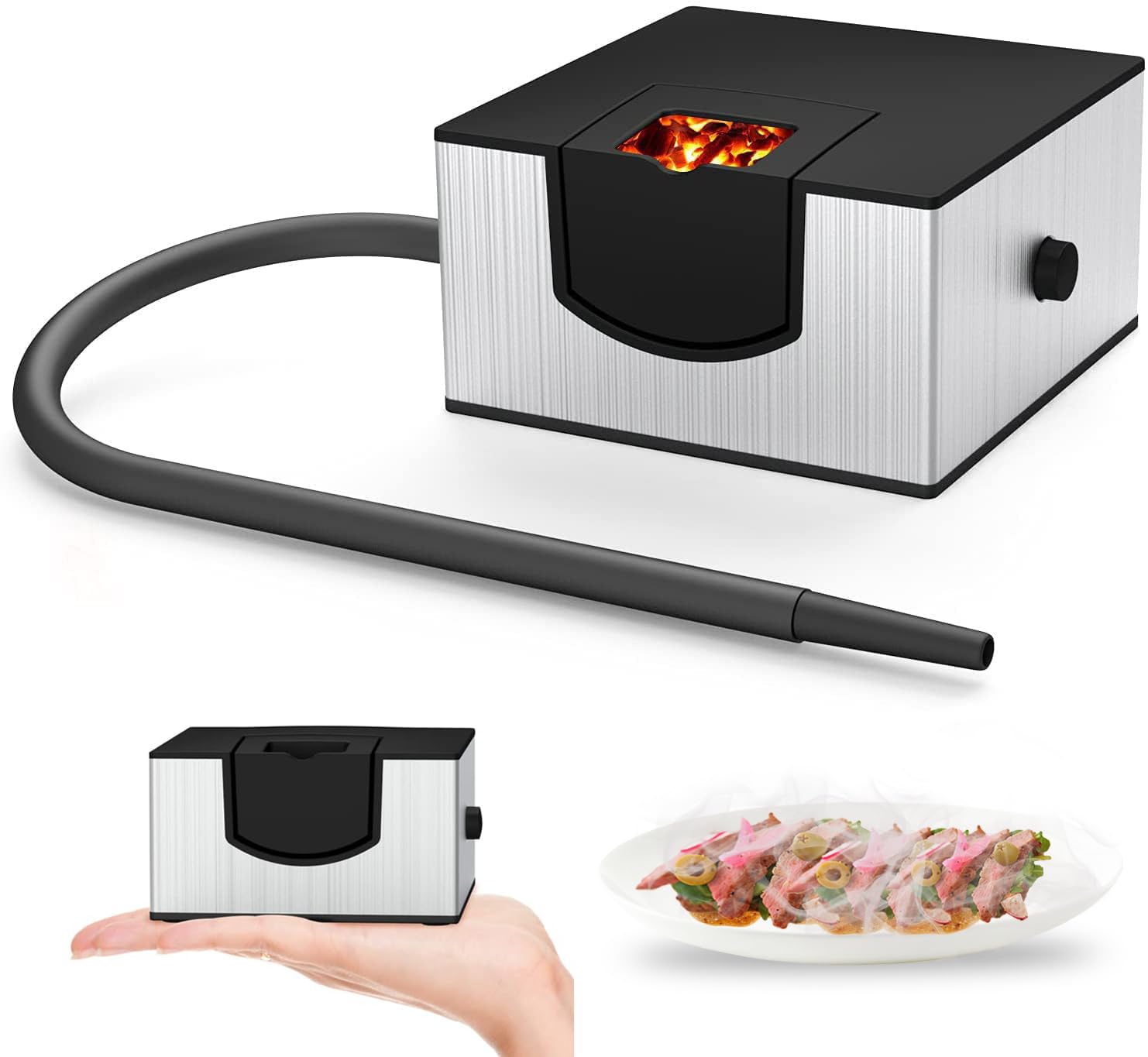 Wancle 燻製器 食用燻製器 スモーキングガン 燻製機 ポータブル 自宅や屋外バーベキューなど 蓋、ウッドチップは含まない (シルバーホワイト）