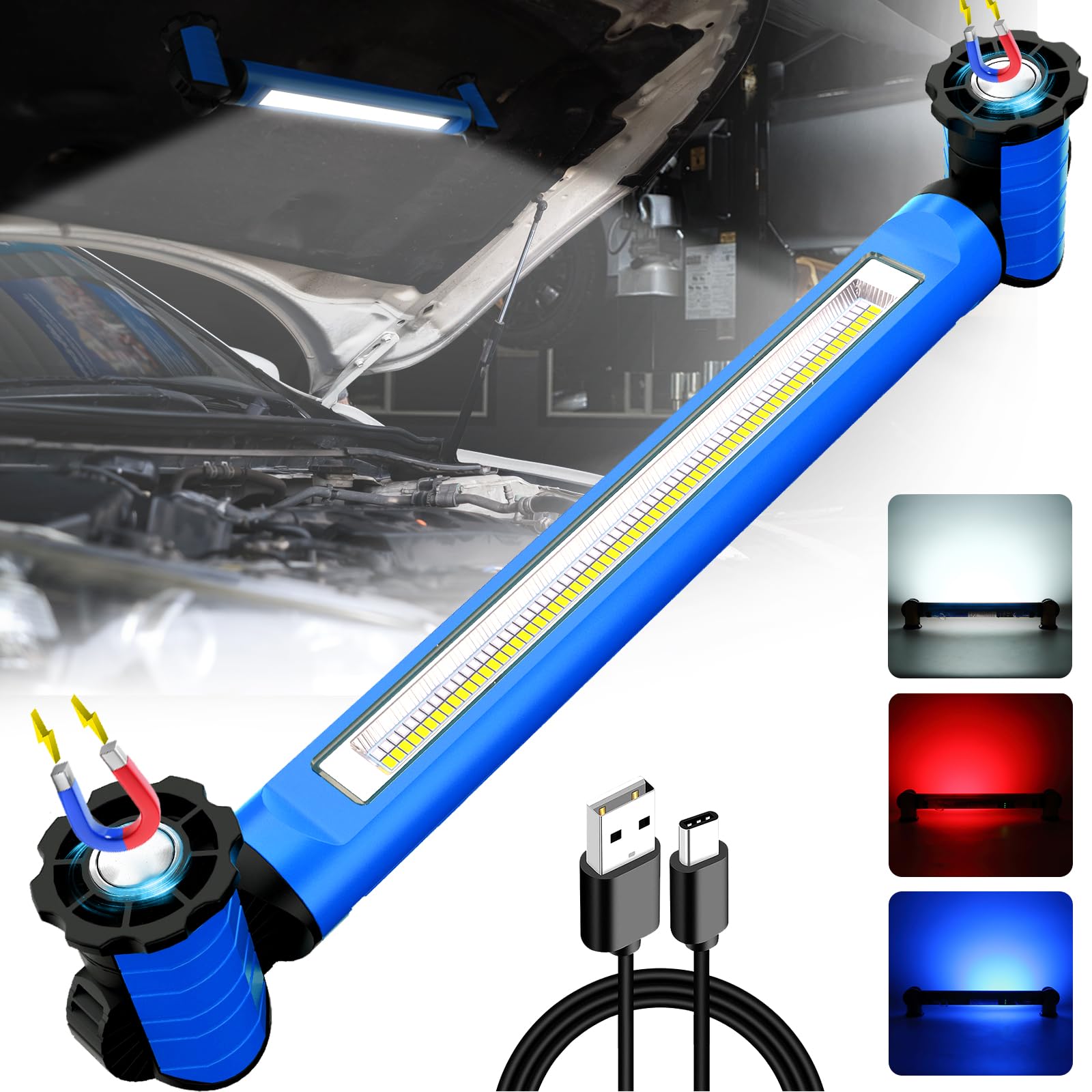 MEIKEE作業灯 LED作業灯 USB充電式 ワークライト ledライト ハンディライト 3000ルーメン フリッカーフリー 強力マグネット 360°角度調整可能 自動車整備 夜間作業 撮影補助 夜釣り アウトドア キャンプ用 防災グッズ 応急照明 停電