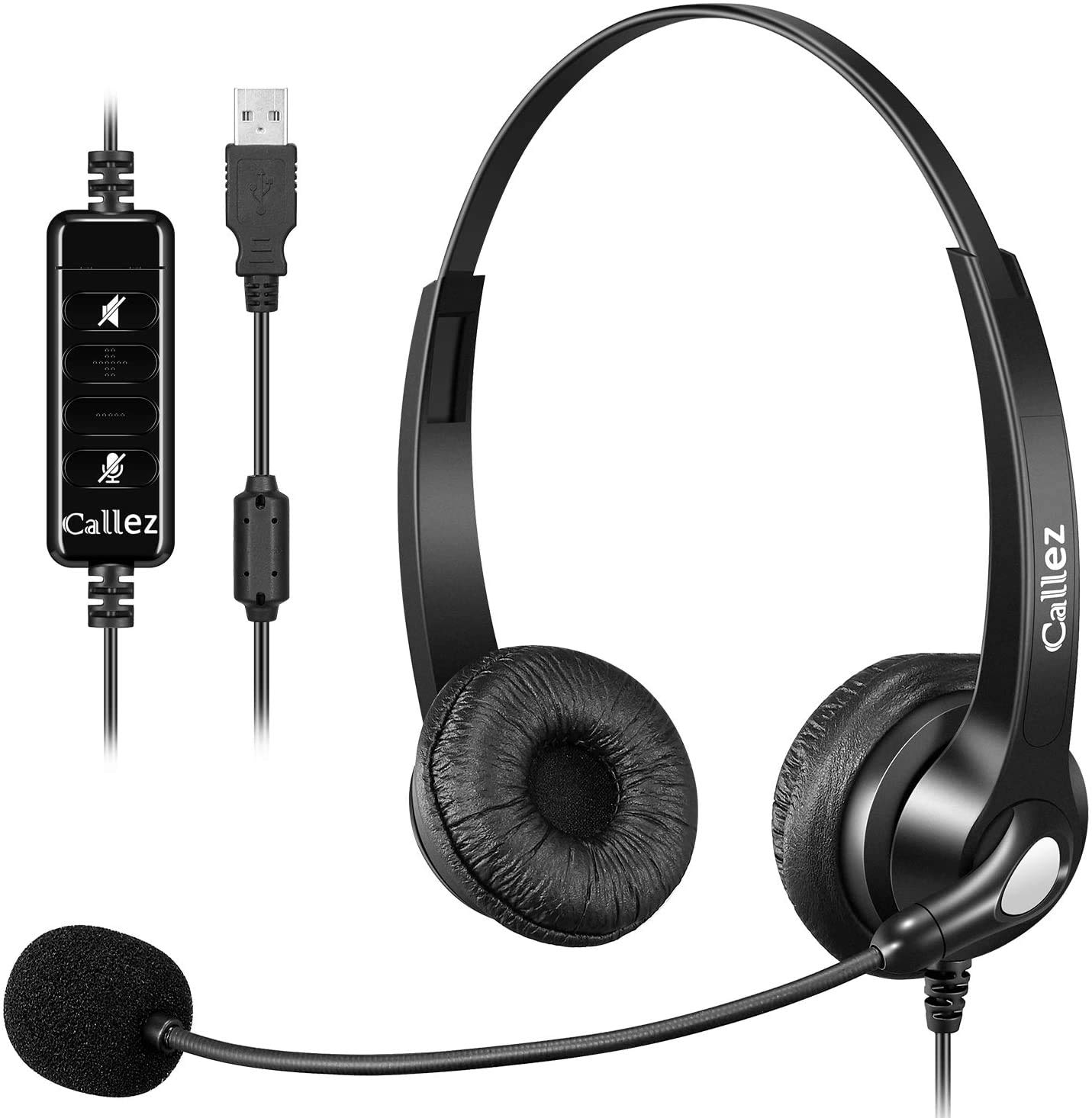 ヘッドセットUSB ノイズキャンセリングマイク付きとオーディオ制御 PC用ヘッドホン ビジネス、Skype、オフィス、Web会議、リモートワーク、コールセンター、在宅勤務に適用される 明瞭な会話 超軽量 超快適