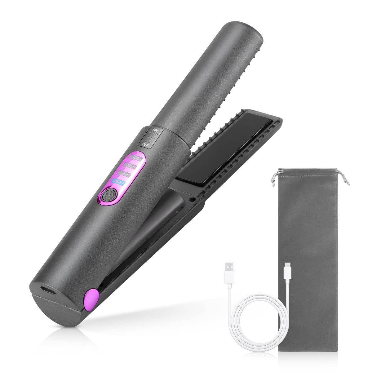 Peipai コードレスヘアアイロン type-c充電式ストレートヘアアイロン コードレス ミニ ストレート カール 2way 3段階温度調整 MAX200℃ ...