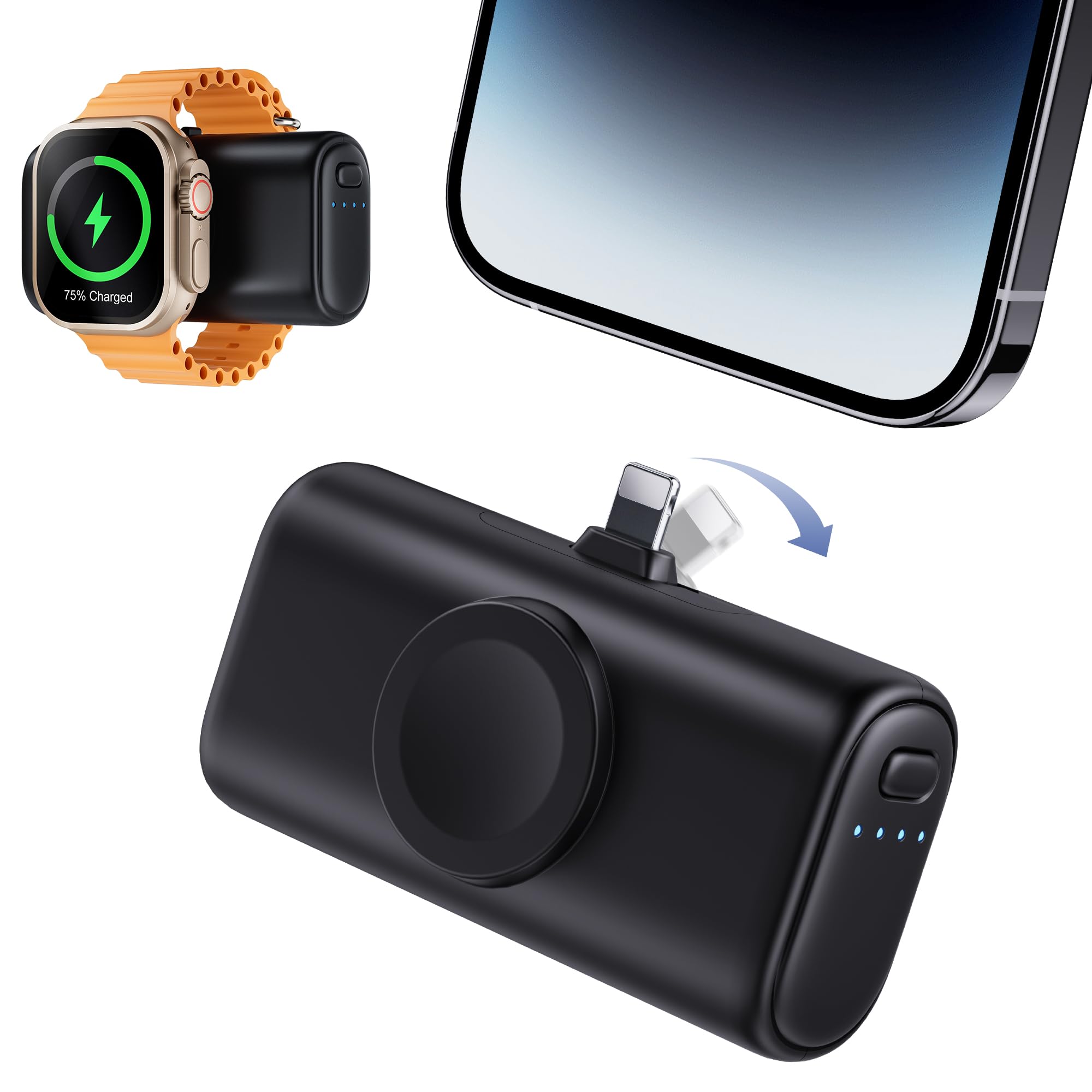 RORRY【折畳み Lightning用コネクター一体型モバイルバッテリー・iPhoneとApple Watch同時充電】Apple Watch充電器 15W急速充電 小型 軽量 5000mAh パススルー充電 コードレス Power Bank PSE認証